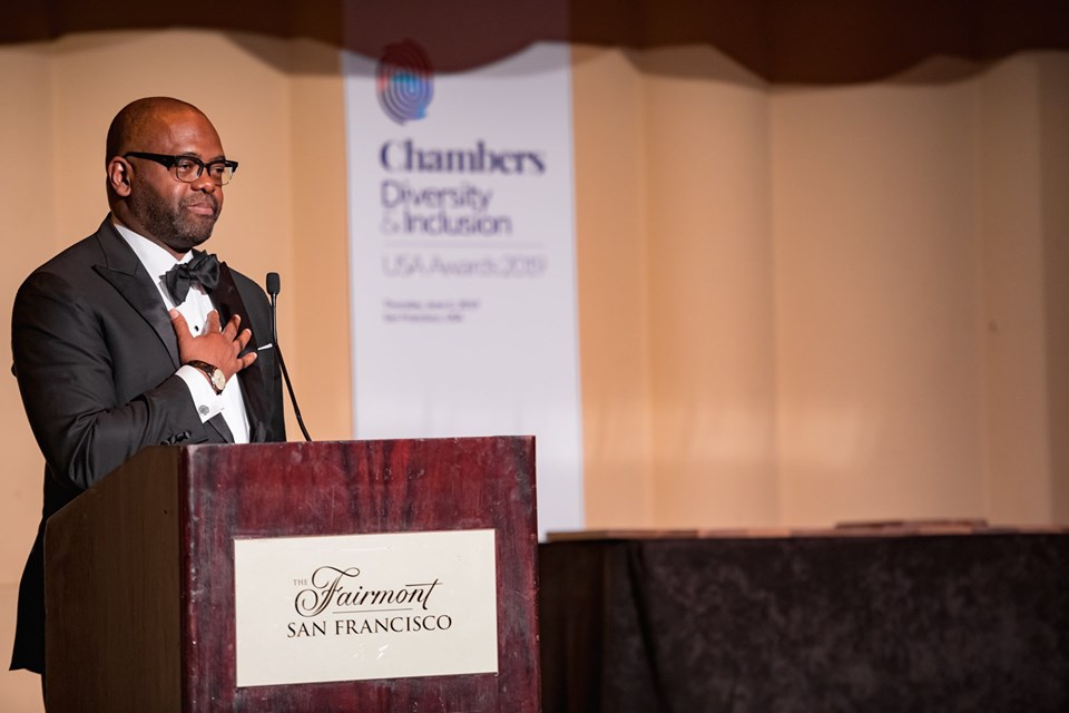 Photo of Joe West accepting Chambers award